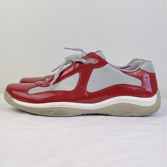 Patent leather and technical fabric Prada America's Cup sneakers Size 11 Red - Picture 4 of 11